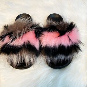 NEW Luxury Fox Fur Slides Sandals 6/6.5